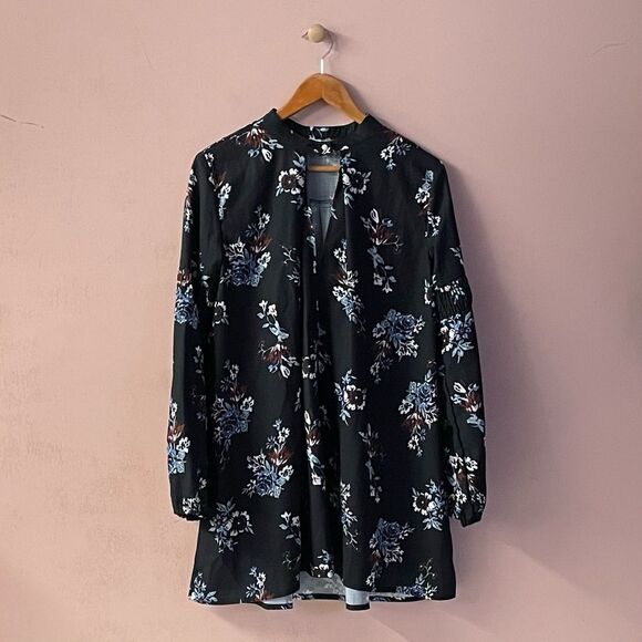 Unbranded Dresses & Skirts - Black Floral BabyDoll Long Sleeve Dress Size M EUC